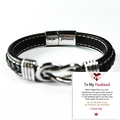Braided black leather bracelet for husband with Love You Forever engraved magnetic clasp - Steel Color Love You Forever + To My Husband Card
