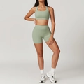 Sage green yoga set with high-waisted shorts and racerback sports bra in cloud-feel fabric - S / Top And Bottom / Shorts Set / Bean Green