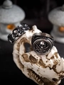 Gothic skull and crossbones signet ring for men in vintage smoked black steel finish - Signet Scimitar Skull