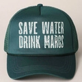 Retro dunkelgrüne Trucker-Mütze mit atmungsaktivem Netz und SAVE WATER Textdruck - Einheitsgröße / Dunkelgrün