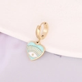 Golden heart earrings with light blue evil eye enamel charm on a sleek metal hoop - Blue