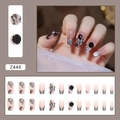 3D butterfly and black rose press-on nails set with gradient glitter and pearl accents - Z448 French Style