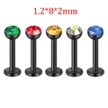 Five-piece set of 1.2x8x2mm stainless steel labret studs with colorful crystal stones - Black Mini Style