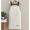 Waterproof beige kitchen apron with side hand-wiping towels and front pocket - Leather Label Grey-White