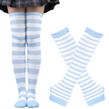 Blue and white striped over-knee high socks and matching arm warmers for cosplay - Striped Set (32) / 天蓝色白色