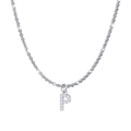 Titanium steel silver letter P necklace with sparkling zircon pave and popcorn chain - Letter P / Steel
