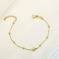 18K vergulde klaverarmband met pauwzirkonia en verstelbare roestvrijstalen schakelketting - Gouden Gebogen Enkele Zirkoon Pauw