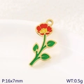 Golden flower charm with red enamel petals and green stem, sized 16x7mm for jewelry - Red Flower Green Leaf Style (KLJ10756-ZLA)