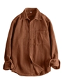 Camicia da uomo in velluto a coste marrone scuro con maniche lunghe e tasca - XS / Tops / Caramello