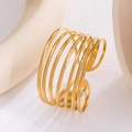 Golden multi-layer open bangle with a handcrafted hammered texture for women - Gold Multi-layer Texture