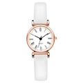 Women's quartz watch featuring a white Roman numeral dial and rose gold metal case - White