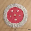 Falda de árbol de Navidad roja con copos de nieve blancos y borde de pelo sintético gris, 100cm - Grande (100cm)