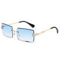 Frameless rectangular sunglasses with gradient blue lenses and golden metal frames - Gold Frame Transparent Blue Lens