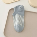 Navy style light blue striped low cut cotton socks for women in soft cream tones - One Size / Milk Blue