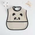 Beige baby bib with cute panda face and large spill pocket made of waterproof fabric - Pu Bib (double-layered) - Black-edged Panda Head / One Size