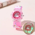 Leuchtende Kinderuhr mit Einhorn-Motiv aus rosa Silikon mit 3D-Band und LED-Anzeige - Rosarot