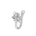 Silver non-pierced spider nose cuff with sparkling cubic zirconia in vintage U-shape - Silver Insect