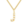 Elegant gold-tone stainless steel curb chain necklace with a pearl-inlaid letter J pendant - Letter J / Gold