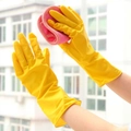 Yellow long-cuff waterproof cleaning gloves with pink sponge for household dishwashing - S / Latex Yellow