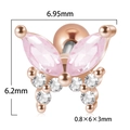 Rose gold butterfly stud earring with pink marquise crystal and white diamonds 6.95mm - Rose Gold + Pink Zirconia (Large)