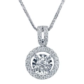 Elegant silver-plated halo necklace featuring a large round-cut clear gemstone pendant - 3-carat Round Diamond Necklace Xl-3