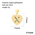 Macro detail of copper gold-plated heart pendant with colorful zircon stones letter X - Heart Initial X Pendant - Gold/Colorful Zirconia