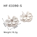 Elegant 3D flower stud earrings in silver finish with metal petal design for women - Silver (HF-E3390-S)