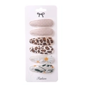 6-teiliges Set Haarspangen mit Blumenstickerei und Leopardenmuster aus Stoffgewebe - Muster 10 Beige Leopard Gänseblümchen (6er Set)