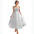 Elegant white spaghetti strap tulle evening gown with a multi-layered floor-length skirt - US size 2 (S) / Tops / White