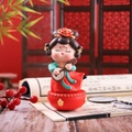 Cute resin figurine of Tang dynasty lady playing pipa on a red tumbler base - Lute Playing Style (1088-36) / 1 Piece (Medium) / Red and Green