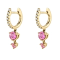 Elegant 14K gold huggie earrings with sparkling diamonds and pink gemstone drops - Gold with Pink Gemstone Huggie
