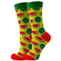 Funny mid-calf socks featuring a yellow base with red watermelon patterns and accents - Size 35-42 / Green Watermelon