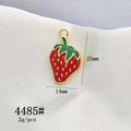 Detailed close-up of a red enamel strawberry charm with golden edges and leaf details - 4485# Red Strawberry