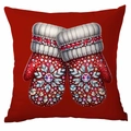 Red Christmas pillow cover with elegant jewel-toned mitten print and snowflake decor - Snowflake Glove