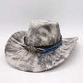 Western cowboy hat with marble pattern, wide brim and USA metal badge for sun protection - One Size / Grey (Grey + Rendering [Five-star wings])
