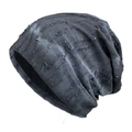 Dunkelgraue Beanie-Mütze mit Distressed-Look, Riss-Textur und dezent funkelnden Pailletten - M (56-58cm) / Dunkelblau