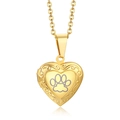 Collar de relicario de corazón dorado con colgante de huella y detalles grabados vintage - PN-1364G-1 Dorado Huella de Pata