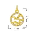 18K gold plated round bird pendant with zircon stones, size 13.5mm by 11mm - Double Birds Ring / Gold - Bird 538