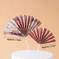 Traditional Chinese style flower cake topper set with vintage floral paper fans and stems - Cotton Paper Folding Fans / Pink
