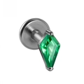 G23 titanium labret piercing met een groen zirkonia steentje in ruitvormige slijpvorm - 1.2x8mm / Groene Ruit Zirconia
