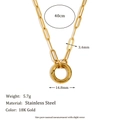 Detail view of 18K gold stainless steel paperclip chain with dimensions and spring clasp - Paperclip Chain Spring Clasp DIY Necklace-Gold