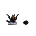 Funny black cat pin with "PEW! PEW! MADAFAKAS!" text on a white background - Gun Black Cat (C2503-3)