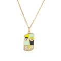 Detail of gold-plated enamel portrait pendant with zircon accents on a chain necklace - Yellow Green Face Pendant