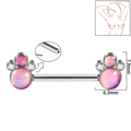 Cat paw stainless steel nipple ring with pink gradient opal and crystal accents - 1.6x14mm (Threadless) / Style 6-Pink Glitter