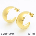 Polished golden wide C-shape stainless steel earrings measuring 28x12mm and 5g weight - 28x12mm / Gold (KE120467-KFC)