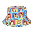 Detail shot of sky blue bucket hat featuring colorful blocks and cartoon tiger patterns - M (55-58cm) / 17# Blue Tiger