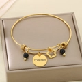 Adjustable gold MOM heart bracelet with floral charms and black beads for Mother's Day - i love you mom With Floral And Black Bead Style (KB96738-Z)