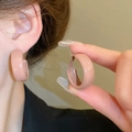 Chic pink enamel C-shaped hoop earrings for women, minimalist geometric fashion jewelry - Nude Pink Glossy Hoop