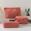 Three-piece set of pink and orange checkered knitted makeup bags and pencil cases - Orange Red