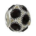 DIY bead charm featuring dark purple faceted gemstone with silver petal hollow base - Deep Red Stone Notched Bead